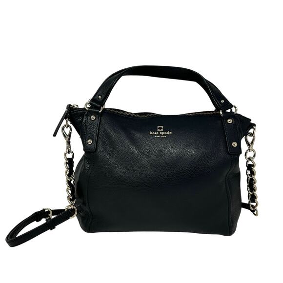 Kate Spade Black Leather Satchel Pine Street Kori Gold Chain Strap & Top Handle - Picture 2 of 16